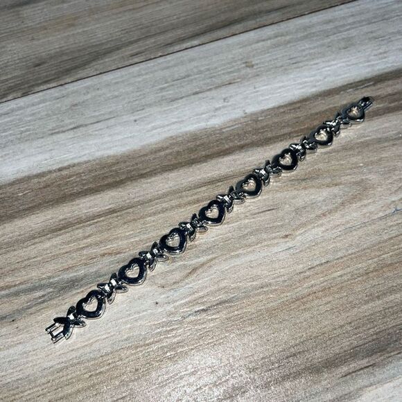 Link Heart XOXO Pave Rhinestone Bracelet Silver Tone Love Tennis Classic Core - Picture 5 of 6